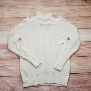 Free People Sweater Womens S Ivory Cold Shoulder Sweater Mock‎ Neck Pullover Top